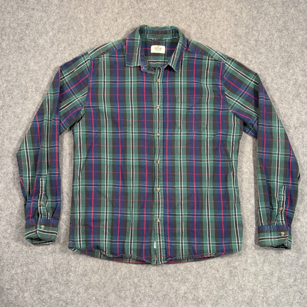 Marine Layer Plaid‎ Organic Cotton Flannel Button Down Shirt Men's Size Large